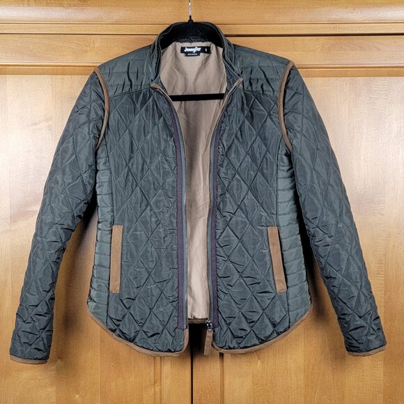 Jennyfer Women's Quilted Army Green Jacket Camel Piping - S - Picture 3 of 15
